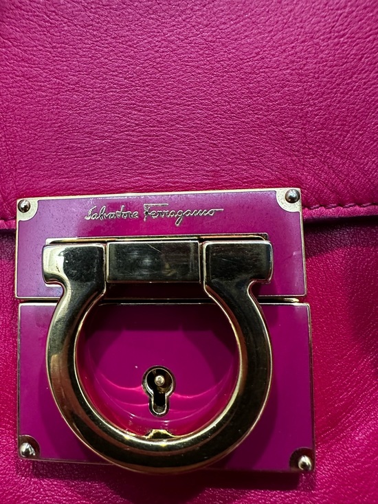 Salvatore Ferragamo Gancini Lock Satchel – Fuchsia Leather with COA - Picture 5 of 13